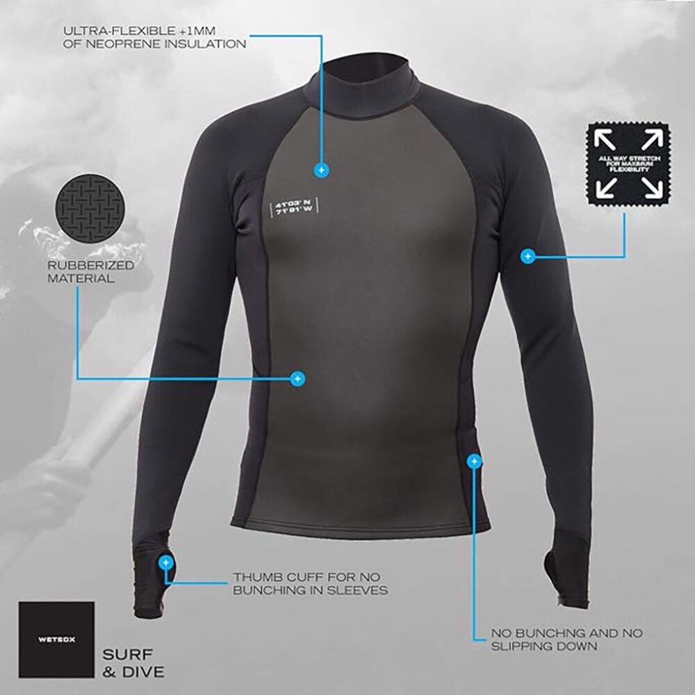 Wetsox XL Neoprene Surf Swimming Suit Skins Mens 1MM Wetsuit Flex Top L/S Jacket - Picture 3 of 17